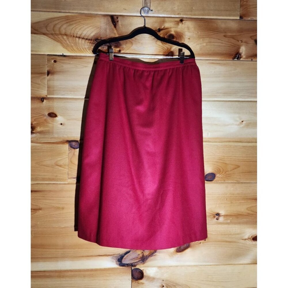 Vintage Alfred Dunner Wool Women's Size 18 Red Modest Midi Skirt Made in USA